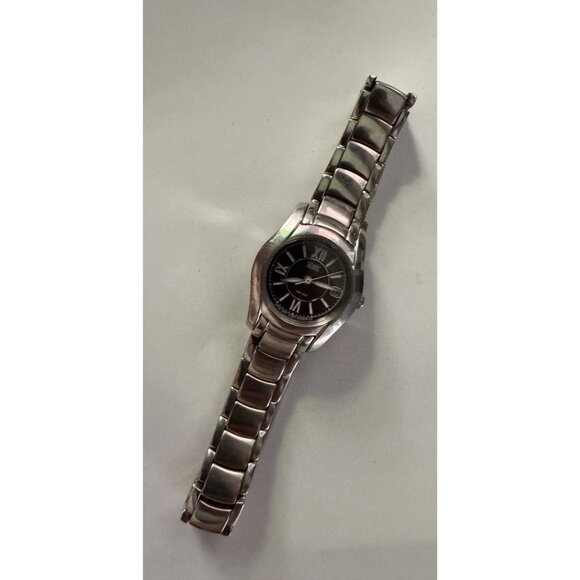 Casio Womens WR 100 Stainless Steel Watch Analog Roman Numerals Black Dial Water - Picture 1 of 6